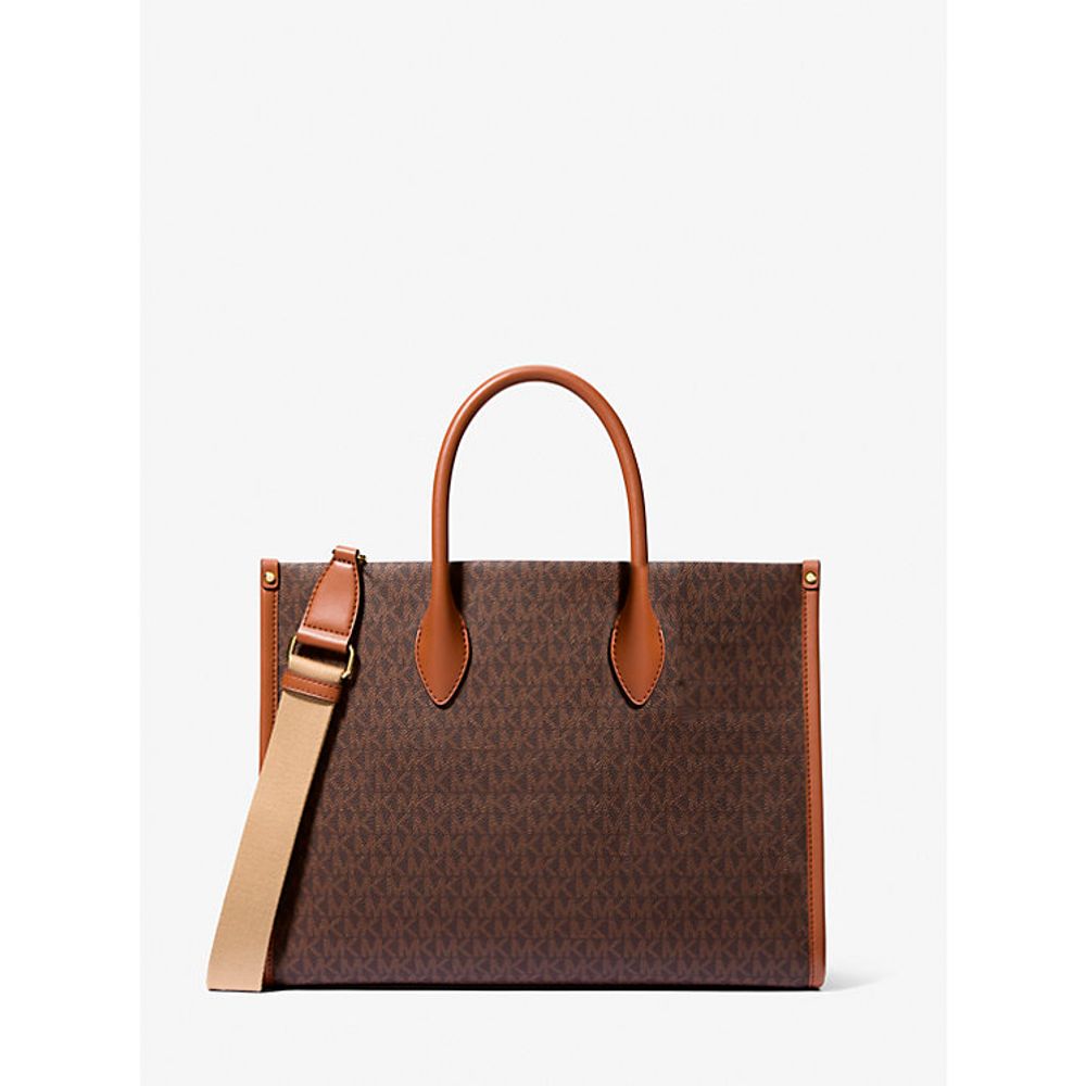 Michael Kors - Polished Logo Print Faux Fur Structured Shoulder Bag - Brown Michael Kors