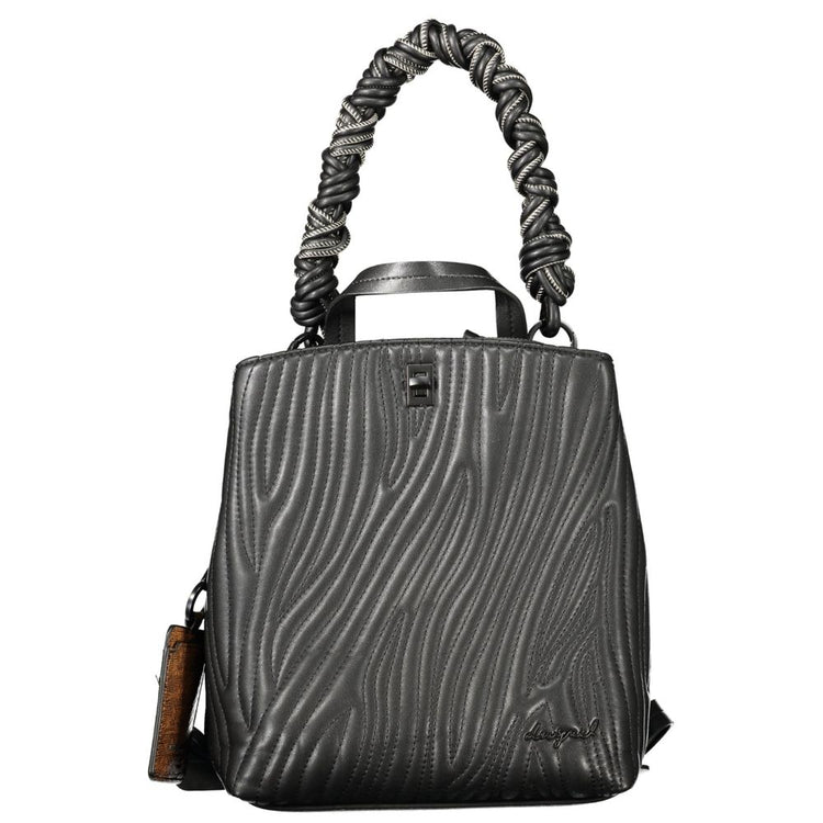 Desigual - Bold Textured Wave Mini Backpack with Twisted Handle - Black
