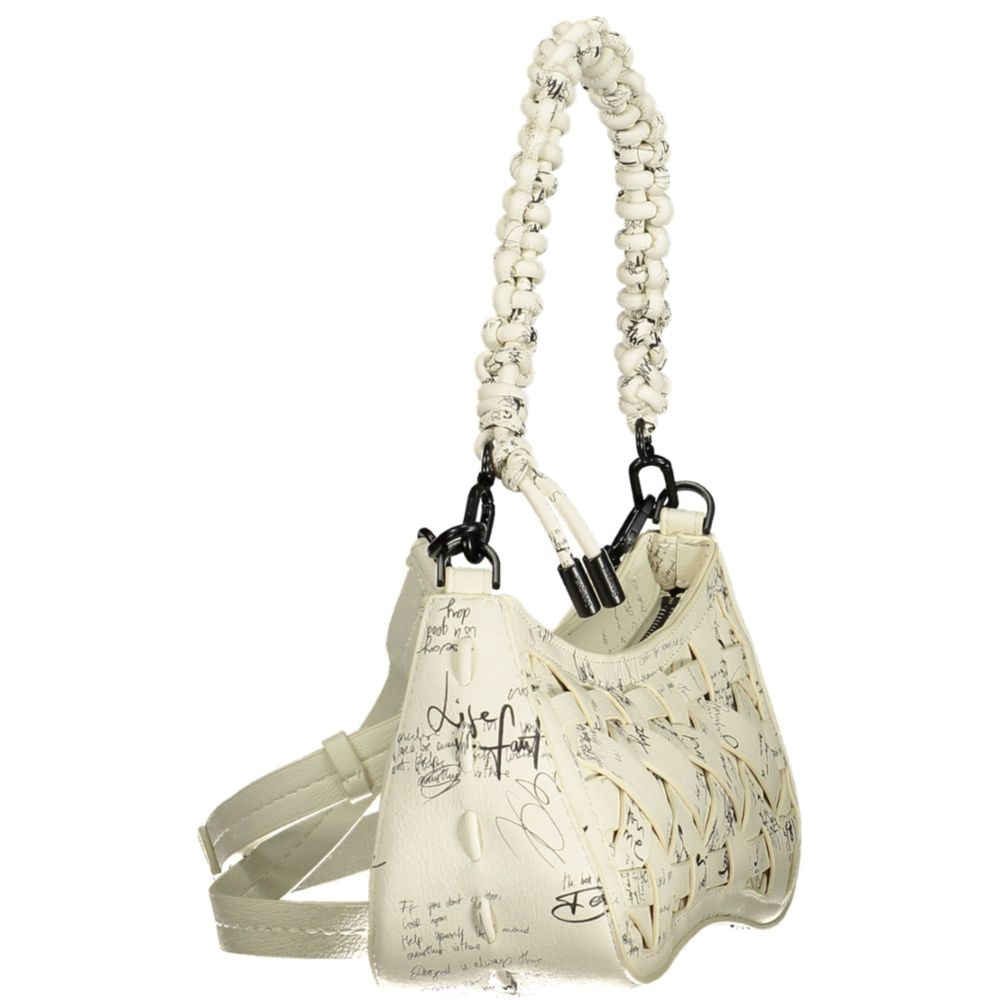 Desigual - Artistic Woven Polyethylene Script Print Shoulder Bag - White Desigual