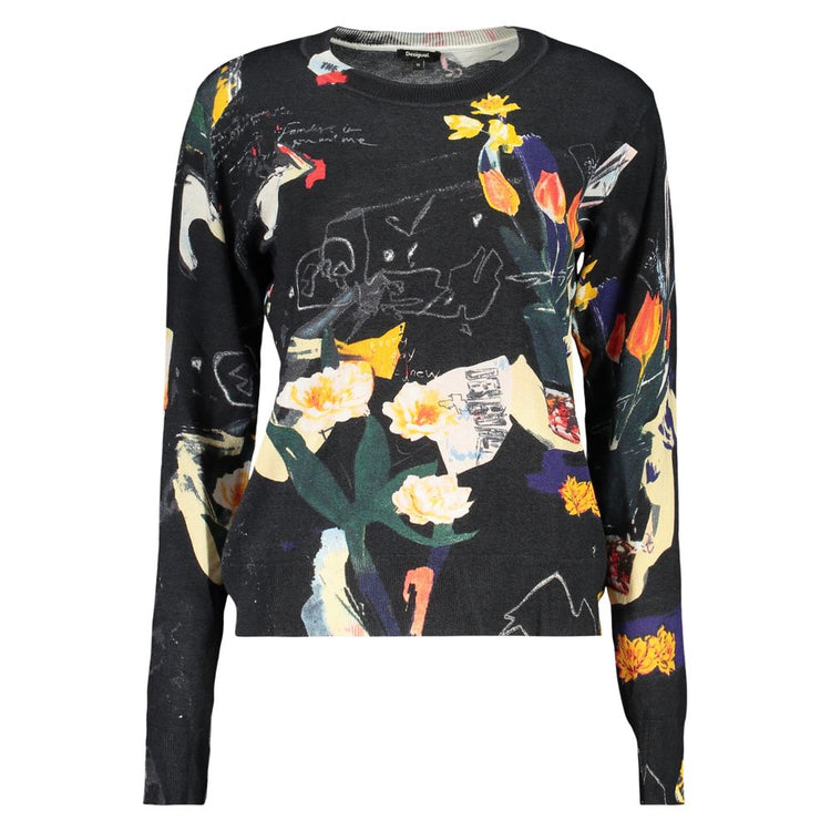 Desigual - Edgy Floral Collage Regular Knit Sweater - Black Multicolor Desigual