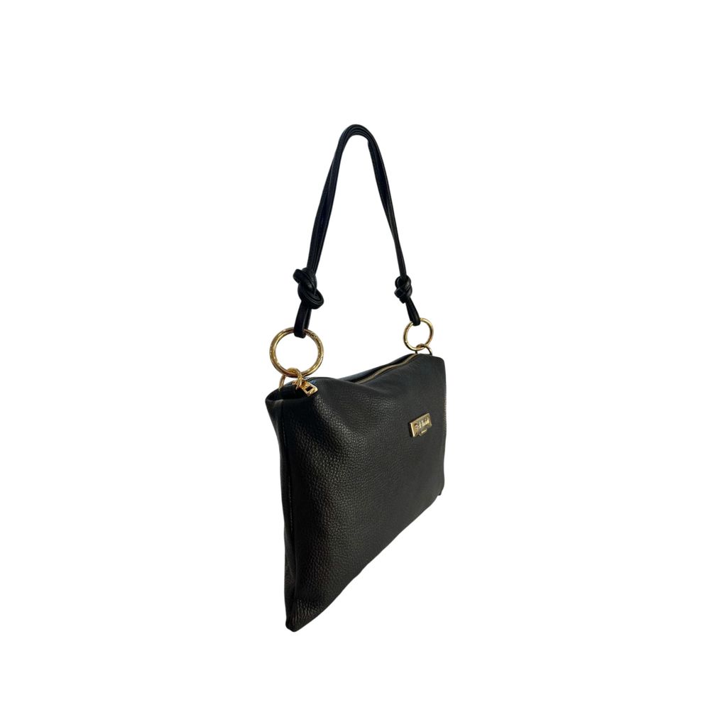Baldinini Trend - Textured Cowhide Shoulder Bag with Gold Ring Hardware - Black Baldinini Trend