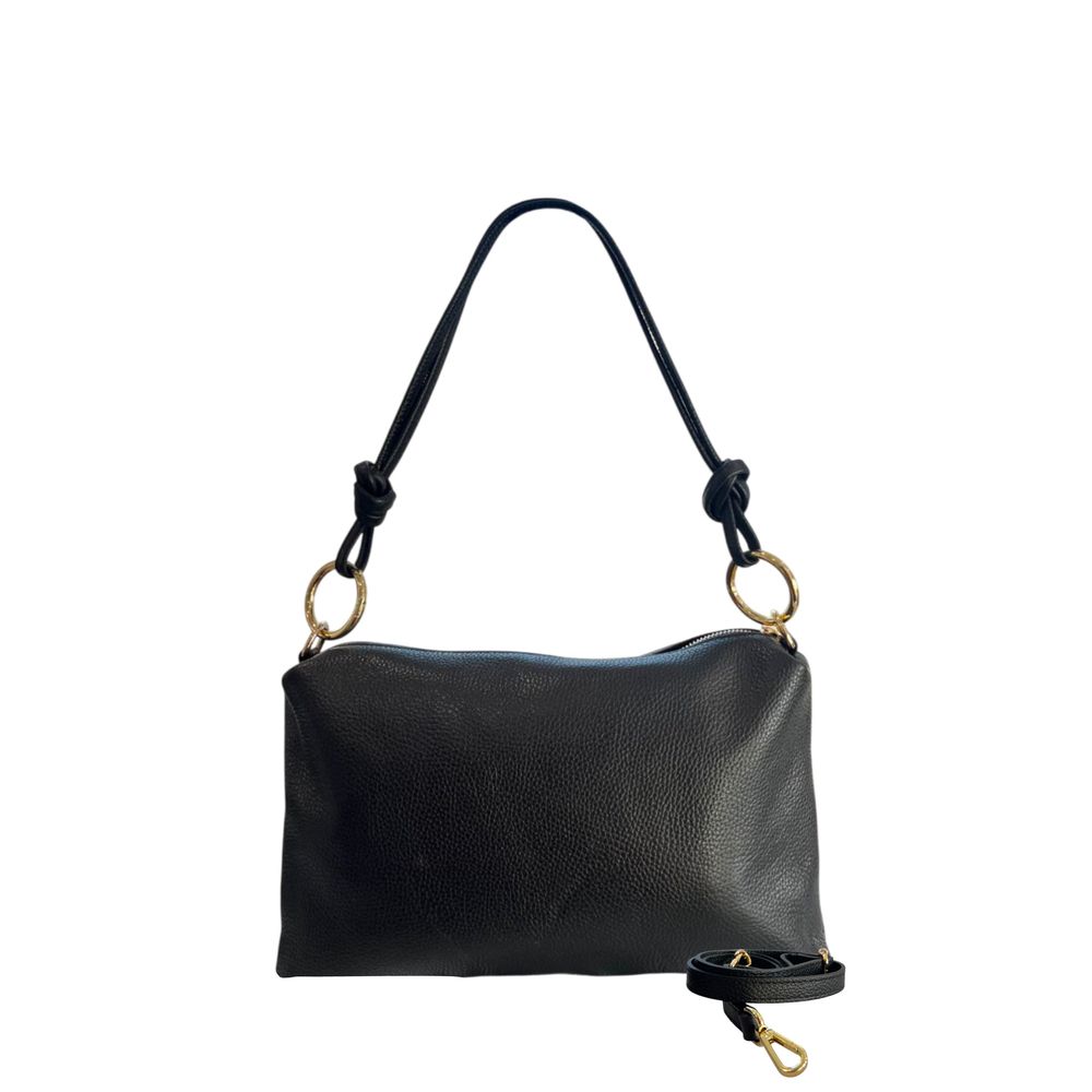 Baldinini Trend - Textured Cowhide Shoulder Bag with Gold Ring Hardware - Black Baldinini Trend