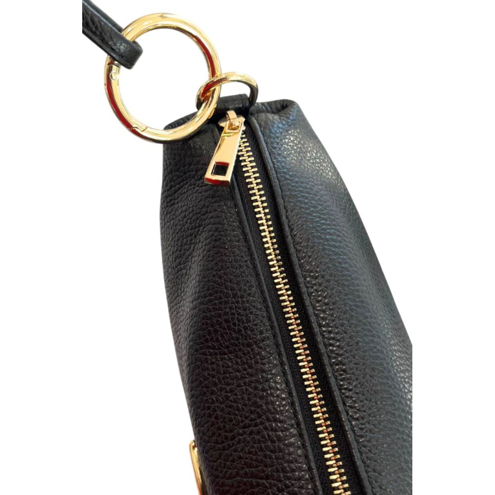 Baldinini Trend - Textured Cowhide Shoulder Bag with Gold Ring Hardware - Black Baldinini Trend