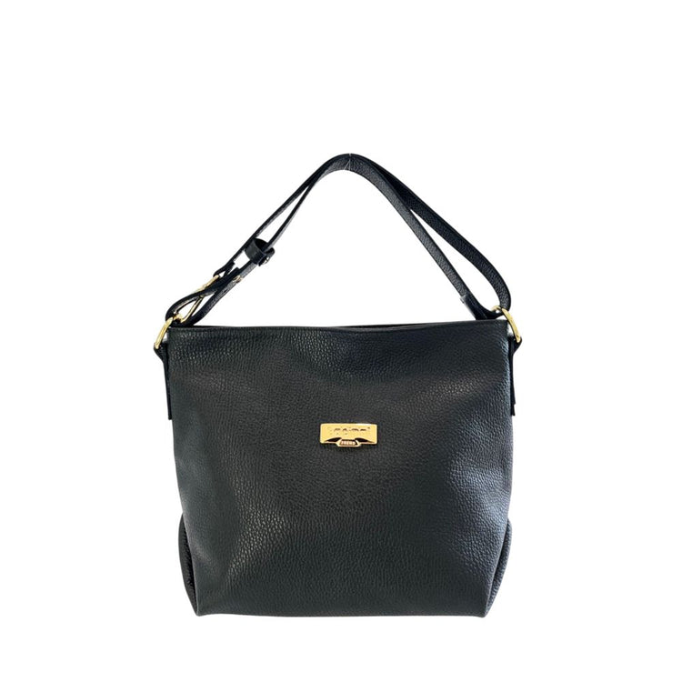 Baldinini Trend - Structured Textured Cowhide Shoulder Bag with Gold Hardware - Black Baldinini Trend