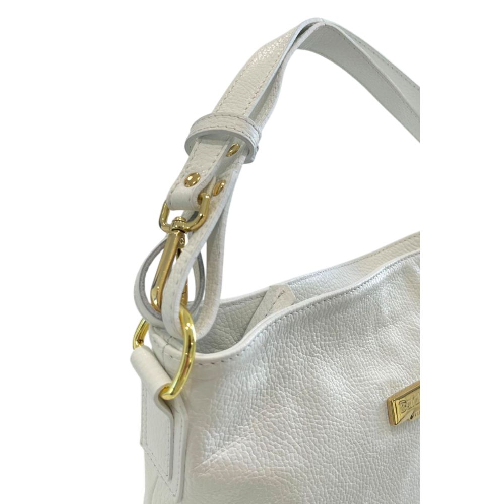 Baldinini Trend - Polished Textured Cowhide Shoulder Bag with Gold Hardware - White Baldinini Trend