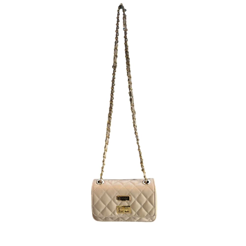 Baldinini Trend - Elegant Quilted Cowhide Mini Crossbody Bag - Beige Baldinini Trend