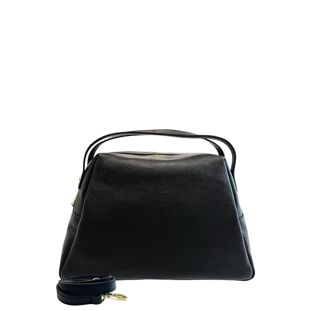 Baldinini Trend - Structured Textured Cowhide Shoulder Bag with Gold Hardware - Black Baldinini Trend