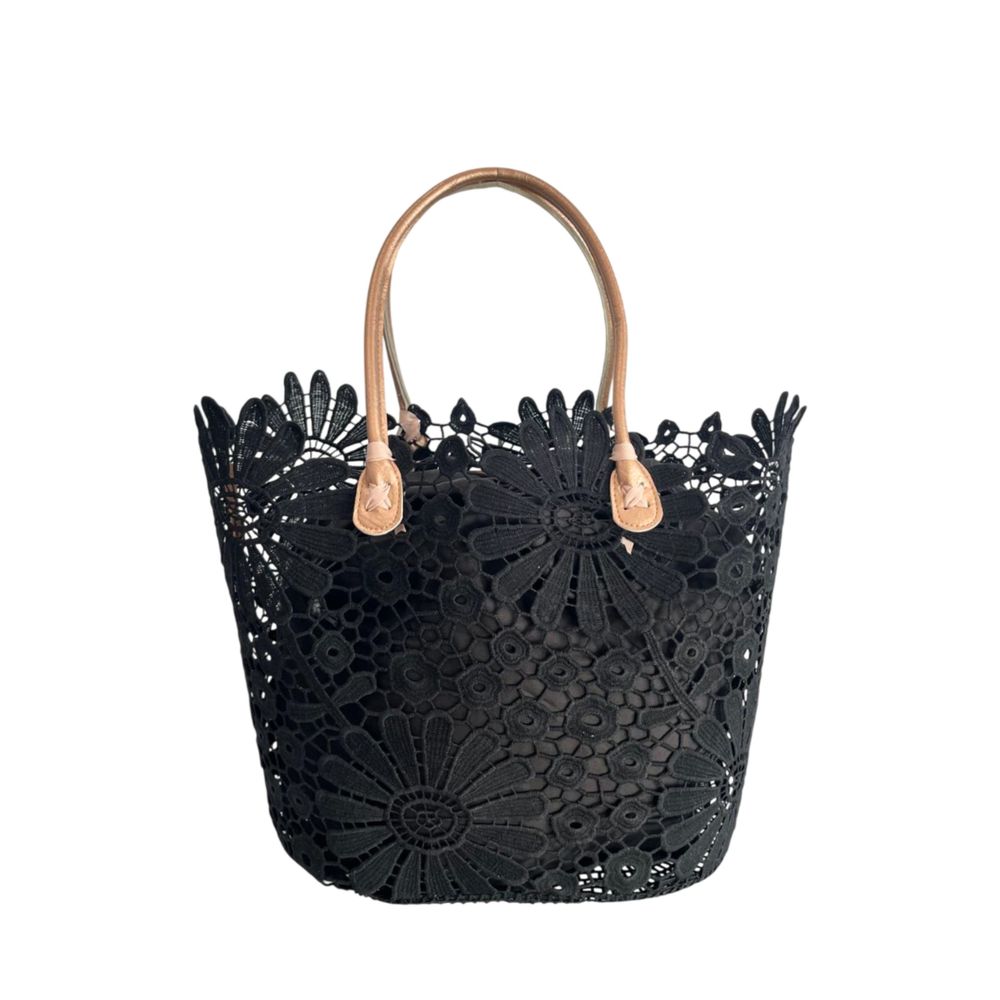 Baldinini Trend - Sculptural Floral Openwork Basket Handbag - Black Baldinini Trend