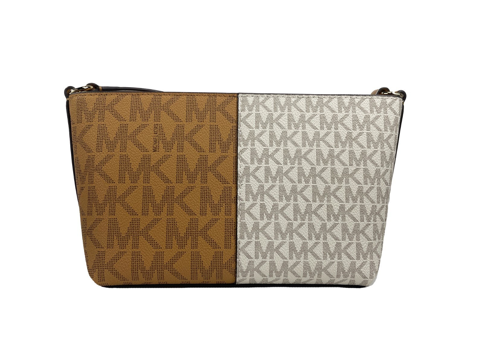 Michael Kors - Chic Two-Tone Logo Print Compact Crossbody Bag - Brown White Michael Kors