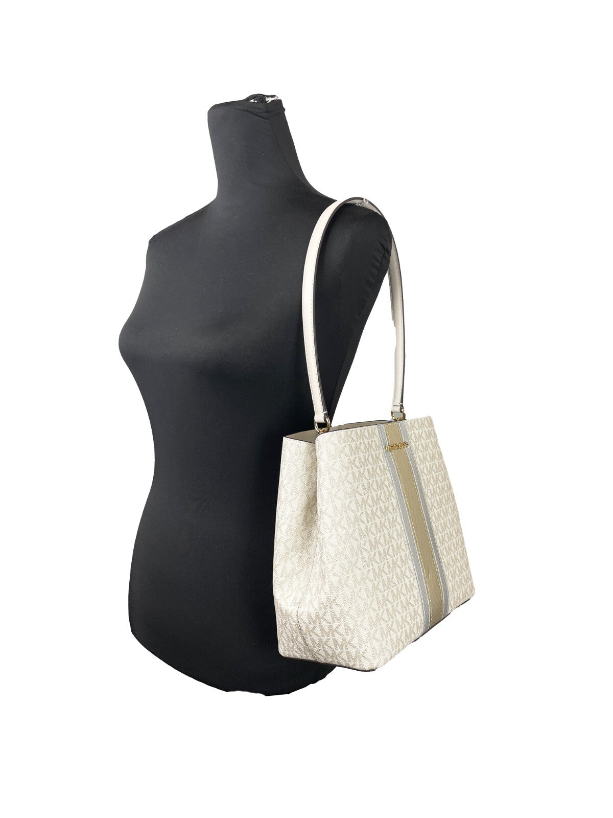Michael Kors - Polished Logo Print Medium Bucket Shoulder Bag - Pale Gold Michael Kors