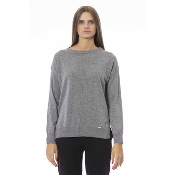 Baldinini Trend - Relaxed Ribbed Knit Crew Neck Sweater - Grey Baldinini Trend