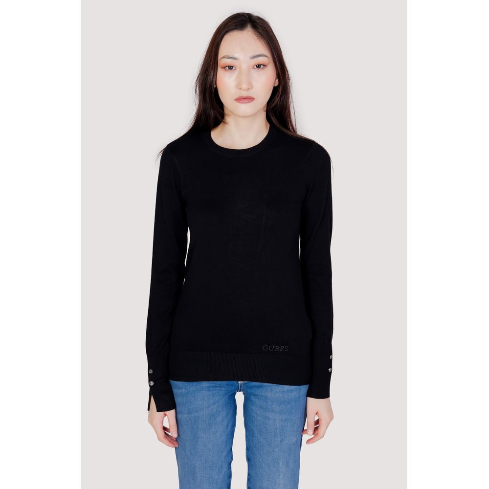 Guess - Sophisticated Cotton Crew Neck Sweatshirt with Cuff Buttons - Black Guess