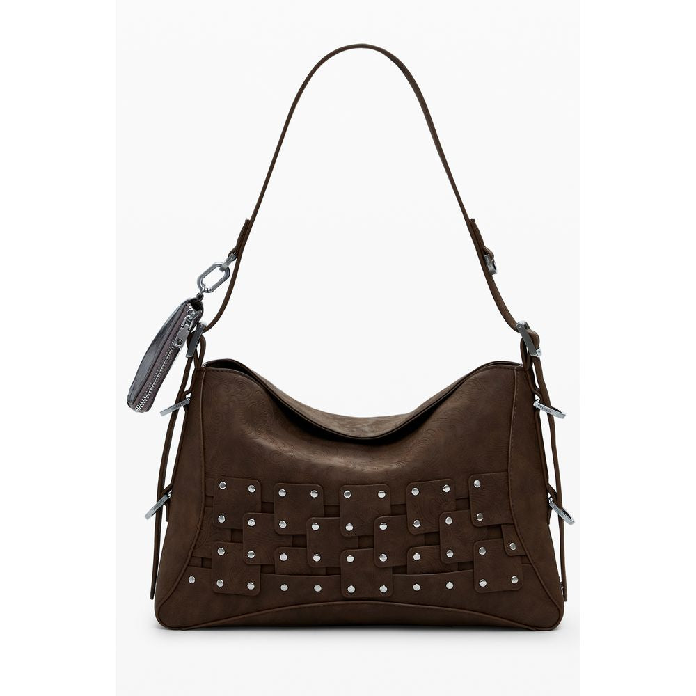 Desigual - Eclectic Patchwork Studded Shoulder Bag - Brown Desigual