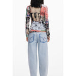 Desigual - Bold Patchwork Mock Neck Fitted Sweater - Pink Desigual