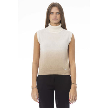 Baldinini Trend - Polished Ribbed Ombre Turtleneck Vest - White Beige Baldinini Trend