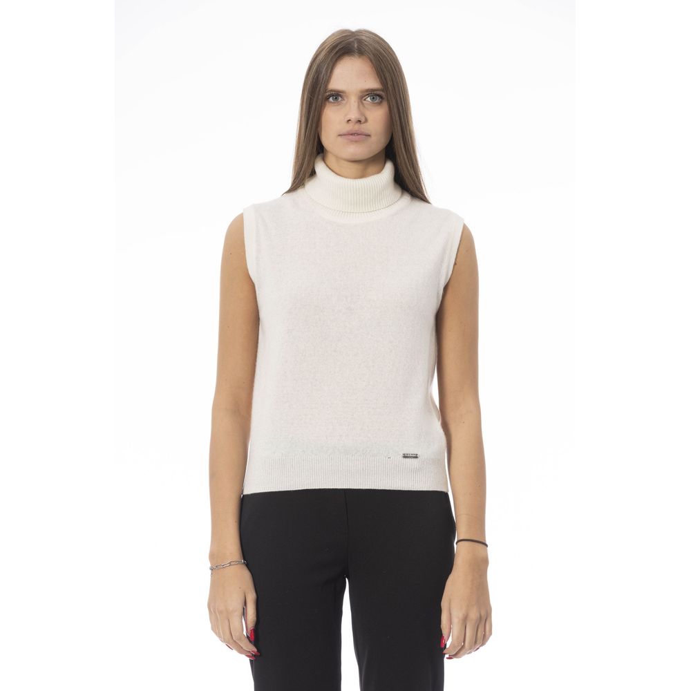 Baldinini Trend - Sophisticated Sleeveless Ribbed Turtleneck Sweater Vest - White Baldinini Trend