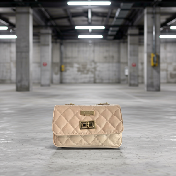 Baldinini Trend - Elegant Quilted Cowhide Mini Crossbody Bag - Beige Baldinini Trend