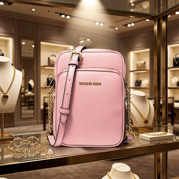 Michael Kors - Polished Textured Leather Chain Crossbody Bag - Pink Michael Kors